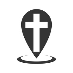 Obraz premium Map pointer with christian cross icon - vector