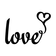 Word love and heart symbol in flat style vector illustration on a white background.