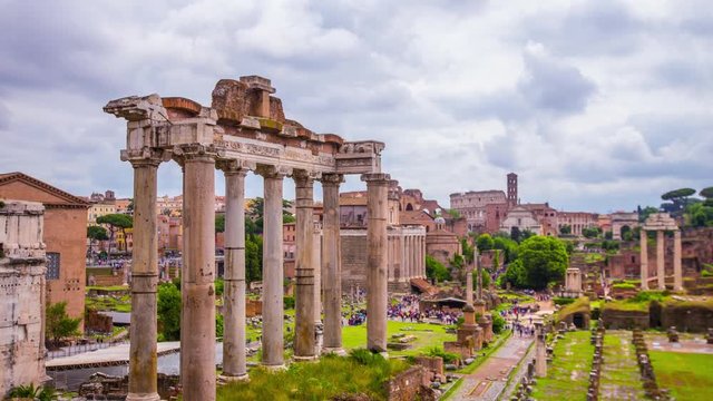 Time Lapse - Panaromic View of Roman Forum in Italy - 4K