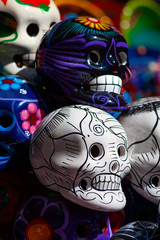 DECORATED SKULLS WITH COLORS FOR THE DAY OF THE DEAD DAY IN MEXICO