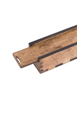 Original wooden box for handmade ballpoint pen on a white background.