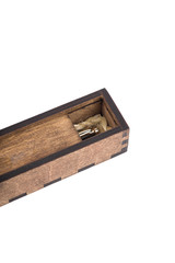 Original wooden box for handmade ballpoint pen on a white background.