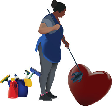 donna di colore addetta alle pulizie del cuore