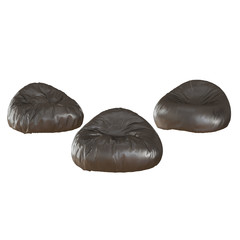 Three brown leather pouf on a white isolated background. 3d rendering