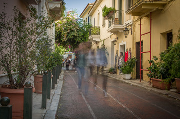 Fototapeta na wymiar Walk in historic neighbourhood of Athens, Plaka, Greece on a beautiful autumn afternoon