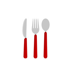 Spoon, fork, knife on white background. Red set of kitchen tools