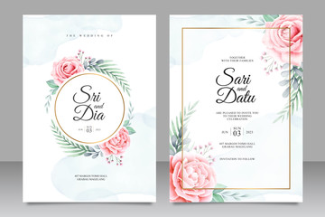 Beautiful wedding invitation set template with floral watercolor background