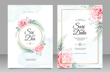 Naklejka premium Beautiful wedding invitation set template with floral watercolor background