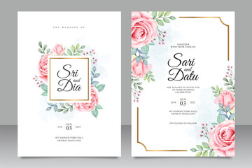 Wedding invitation with beautiful floral watercolor