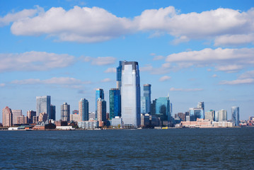 Fototapeta na wymiar New Jersey skyline Goldman Sachs Tower- Jersey City from water
