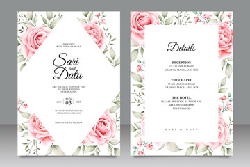 Wedding card set template with floral watercolor