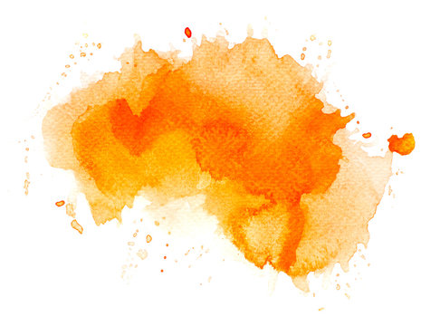 abstract watercolor background.splash color orange on paper.