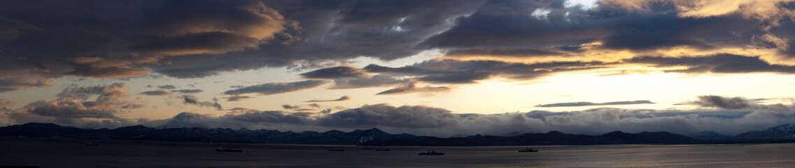Panorama of the sea landscape under the evening sky