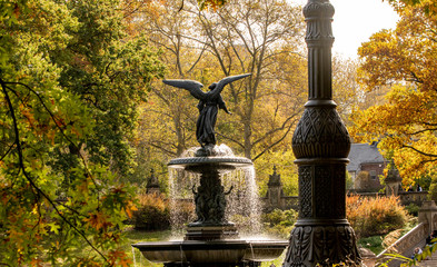 The Bethesda Fountain located at Bethesda Terrace in Central Park in the Autumn. Manhattan, New York, October 26, 2019.
