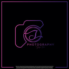 Modern Luxury Initial Letter J with camera. Logo photography simple luxury template.
