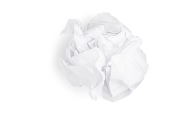 White crumpled paper ball on isolated background with clipping path.