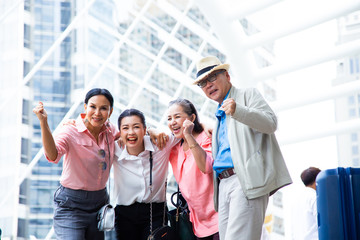 Elderly Travel and tourism concept. Asian nenior groups happy life after retirement and enjoying trip