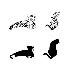 Baby leopard silhouettes, doodle style vector illustration.