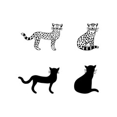 Baby leopard silhouettes, doodle style vector illustration.
