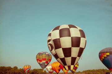 Vintage hot air balloon. travel and air transportation concept -vintage and retro filter effect...