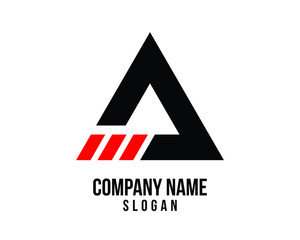A black triangle logo for company identity
