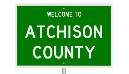 Rendering of a green 3d highway sign for Atchison County