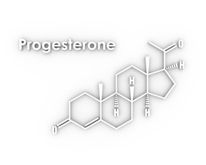 Progesterone hormone chemical molecular formula. Biochemistry and gynecology illustration. 3D rendering