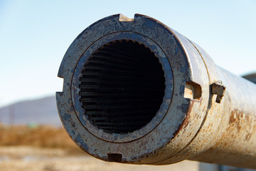 The barrel of the 130-mm Soviet gun B-13-3s, located on the battery at the top of the Holodilnik hill in Vladivostok, was muzzle.