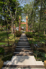 Small suspension bridge in the park.