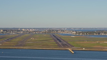 Boston Massachusetts Aerial v167 Slow detail of Logan airport runways, no planes - October 2017
