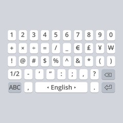 Mobile vector keyboard for smartphone. Symbols set