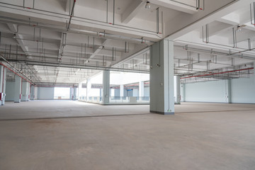 Large garage and factory building concrete building interior space view