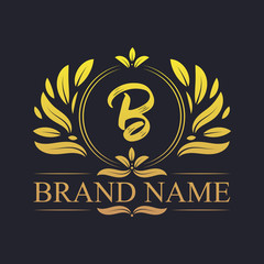Golden Vintage ornamental Alphabet B logo design. Luxurious Golden elegant letter B logo design template. 