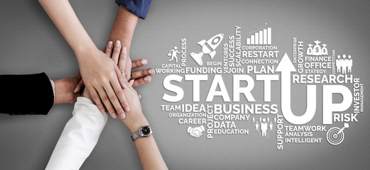 Start Up Business of Creative People Concept - Modern graphic interface showing symbol of entrepreneurship, fund, and project plan to start a new small business by smart group of entrepreneur. © InfiniteFlow