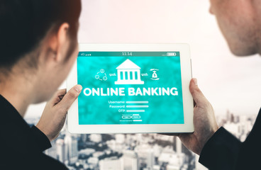 Online Banking for Digital Money Technology Concept. Graphic interface showing money transfer on...