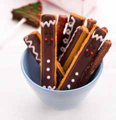 Christmas shortbread sticks covered with brown sugar glaze 