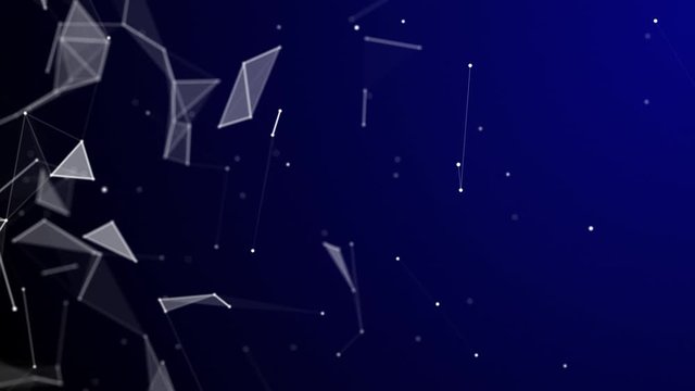 Seamless loop 3D plexus blue abstract technology background with copy space on half right side -  dots and lines network connection structure in dark blue space background