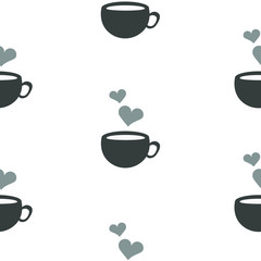 Seamless pattern with grey cups and hearts