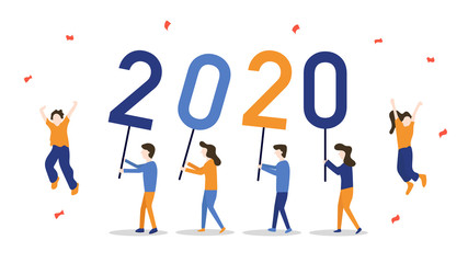 Happy new year 2020 celebration. Children celebrate new year with assemble 2020. Vector illustration