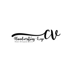 CV Letter Handwriting Vector. Black Handwriting Logo