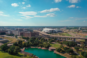 rial view of downtown Omaha Nebraska, USA