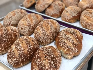 Close up walnut sesame bread. Food photography