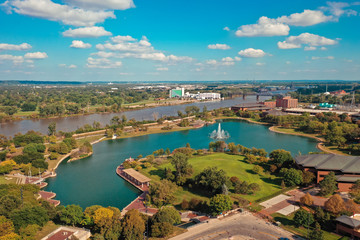 Downtown Omaha Nebraska drone view