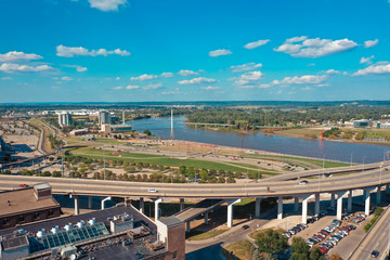 Downtown Omaha Nebraska drone view