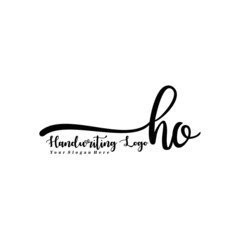 HO Letter Handwriting Vector. Black Handwriting Logo