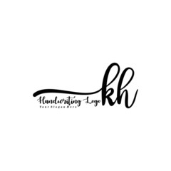 KH Letter Handwriting Vector. Black Handwriting Logo