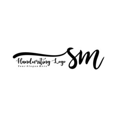 SM Letter Handwriting Vector. Black Handwriting Logo