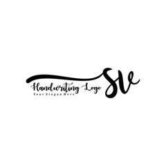 SV Letter Handwriting Vector. Black Handwriting Logo