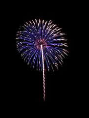 Beautiful colorful fireworks exploding in the night sky, isolated on black background