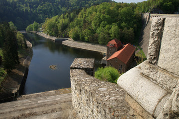 Hydroelectric power plant and dam on Bobr River in Pilchowice, Poland. Technical monument and tourist attraction. © fotokate